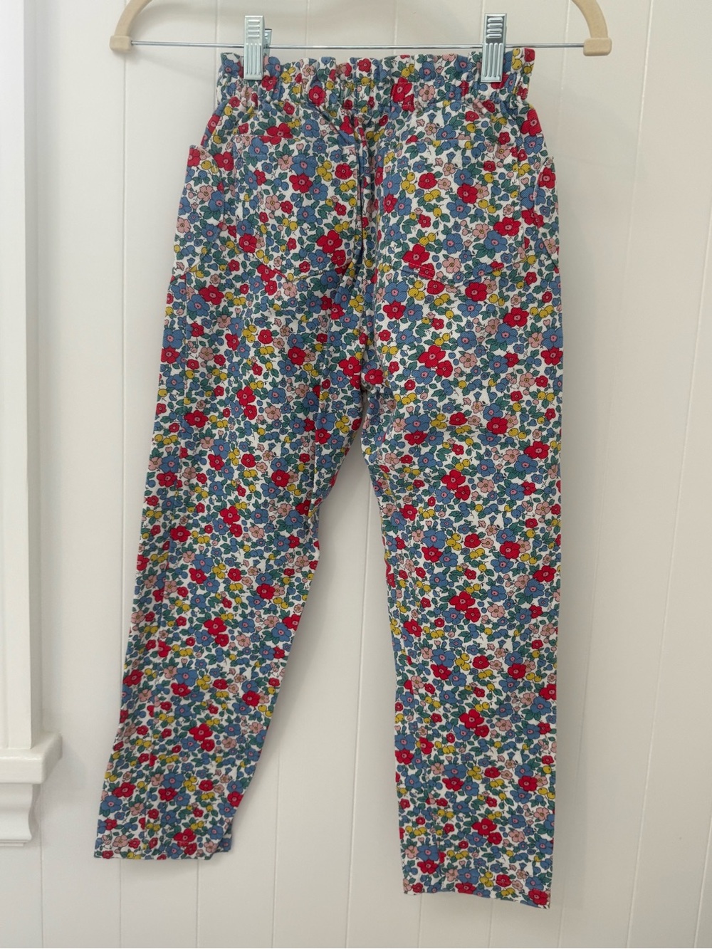 Mini Boden Blue Floral Leggings with Red and Yellow Accents